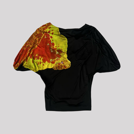 00's Roberto Cavalli Orchid Batwing Top in Black - M/L 