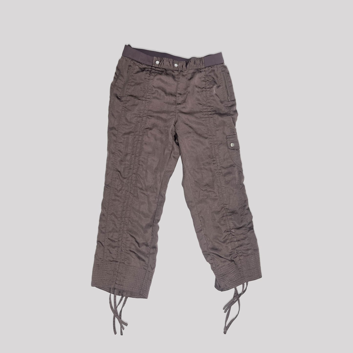 00's Ruched Satin Capri Trousers in Mauve - M 