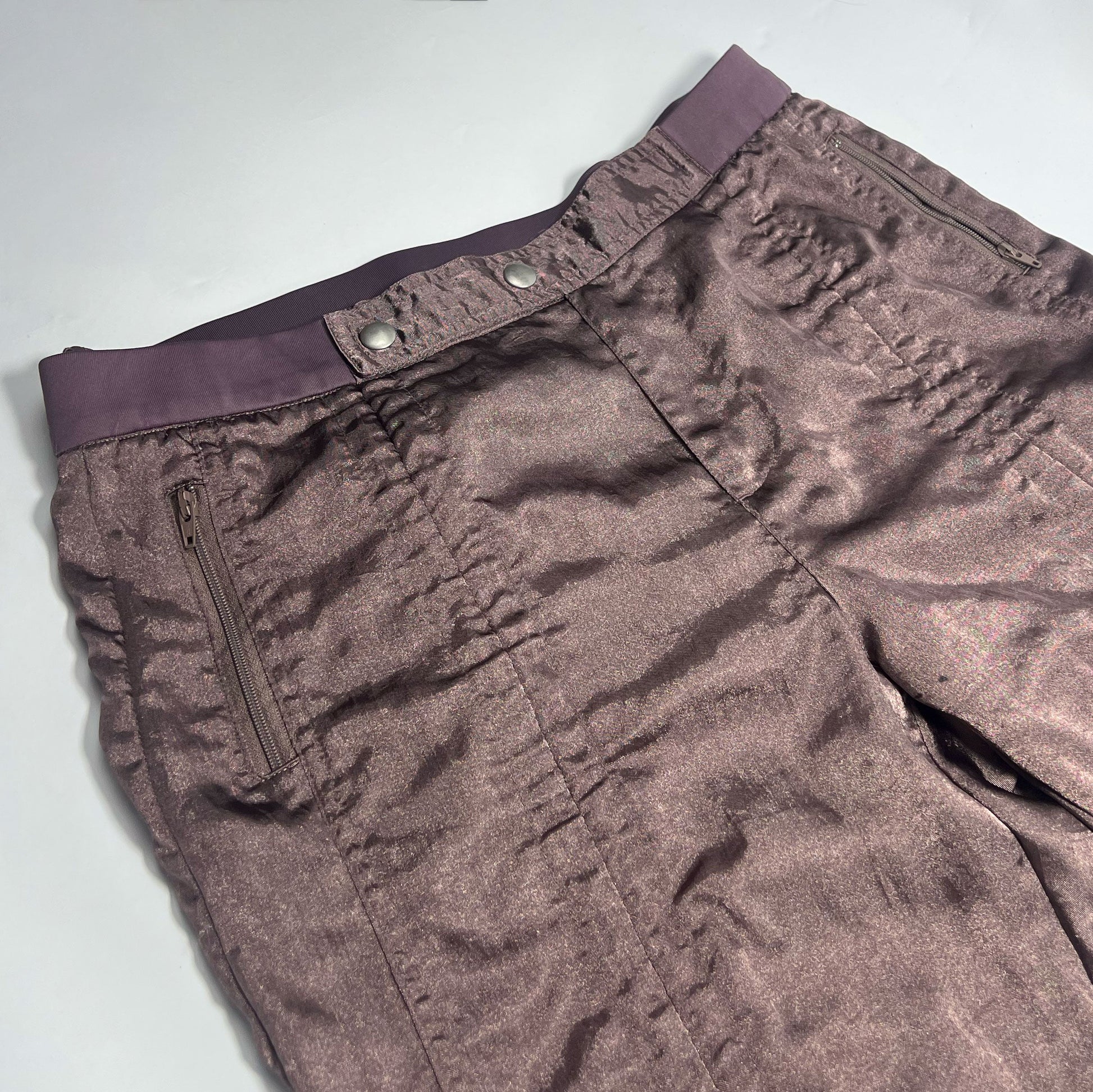 00's Ruched Satin Capri Trousers in Mauve - M 