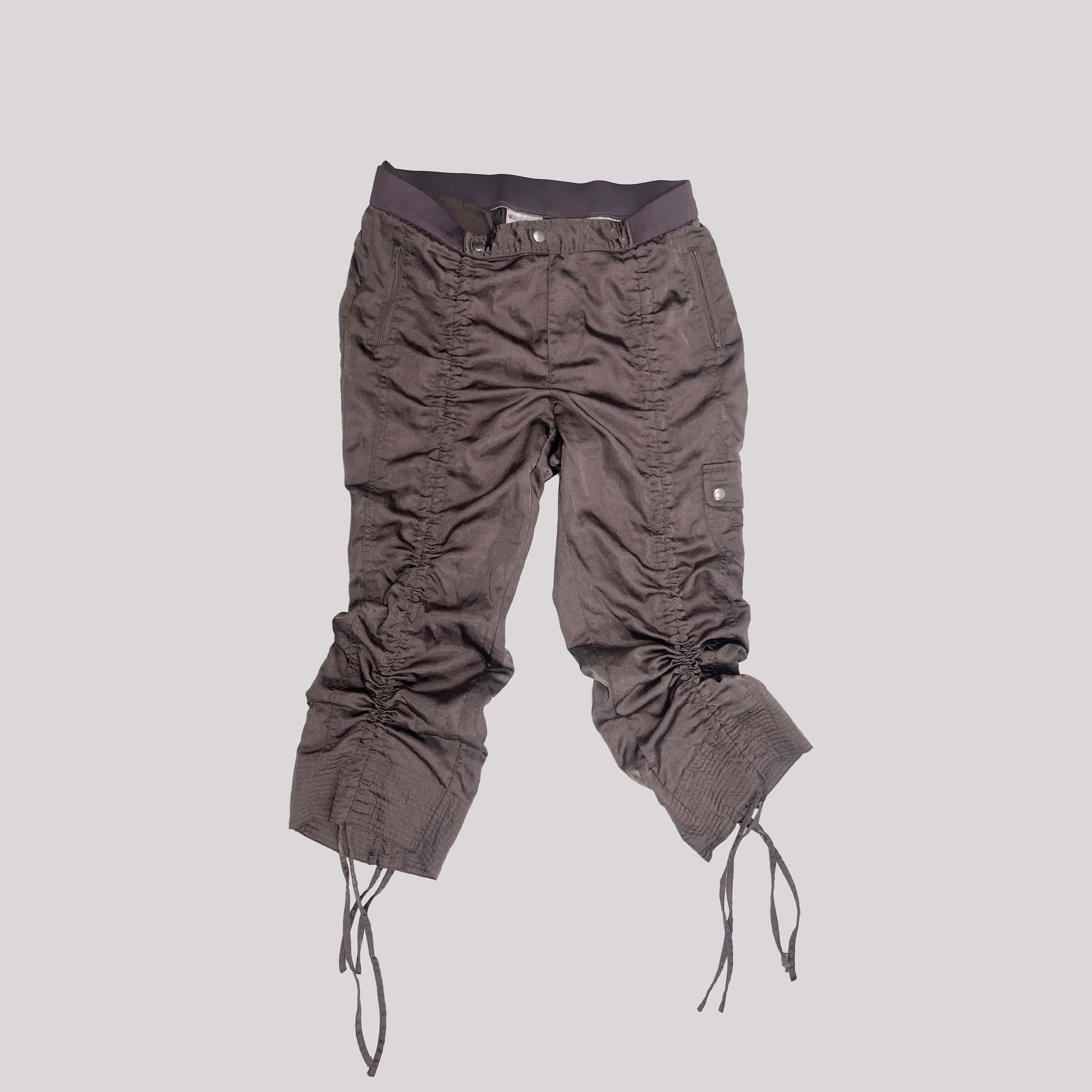 00's Ruched Satin Capri Trousers in Mauve - M 