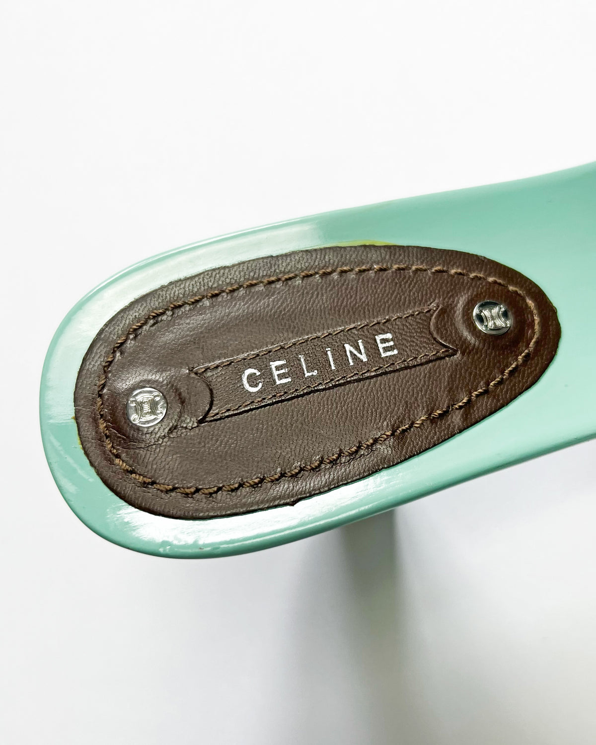 00's Celine Mule Colour Block Platform Heels in Aqua / Brown - UK 5