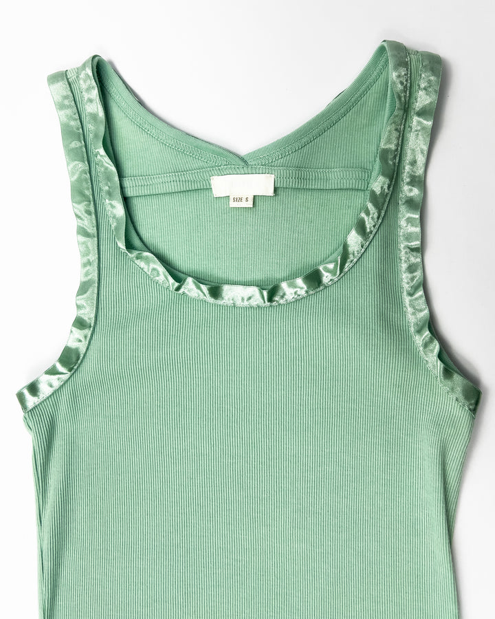 00's Deadstock Diesel Tank Top with Ribbon Trim Detail in Aqua - S