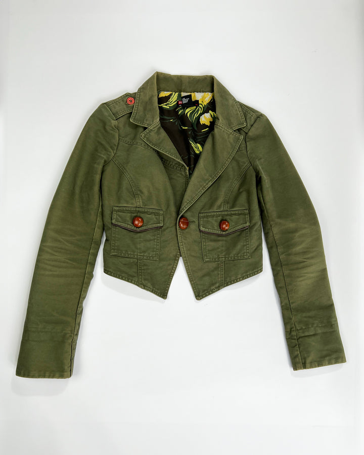 00's Diesel Cropped Military Jacket in Khaki - S
