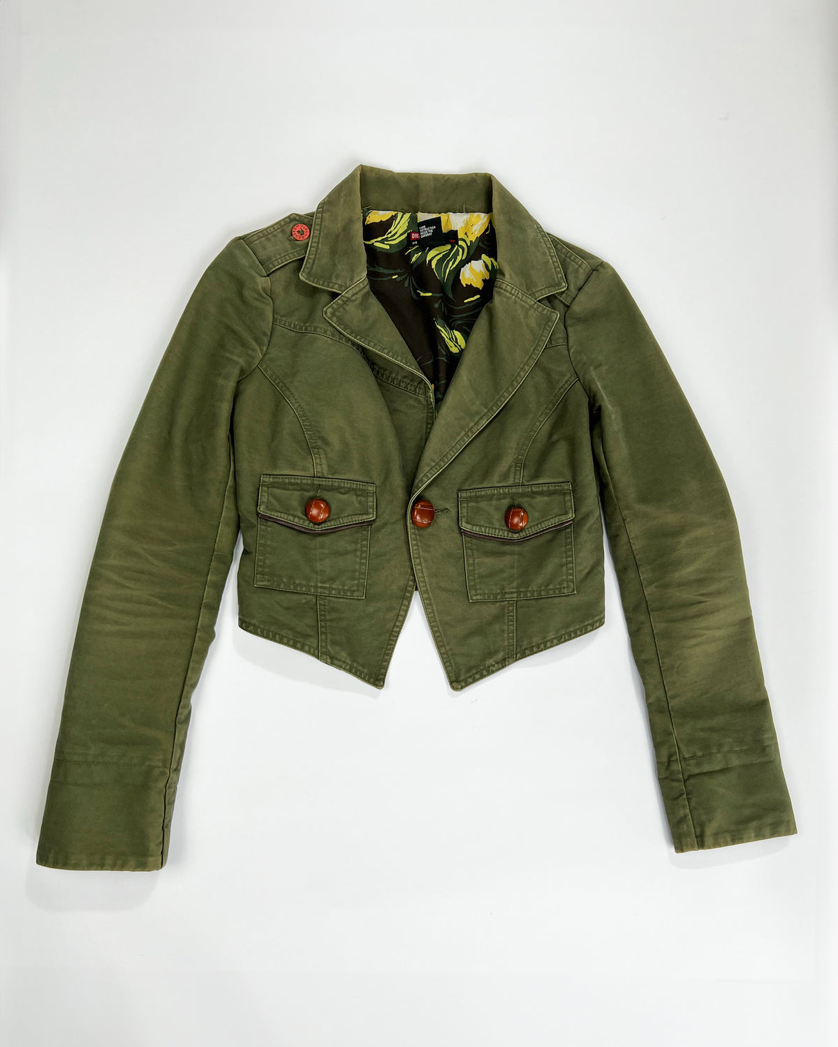 00's Diesel Cropped Military Jacket in Khaki - S