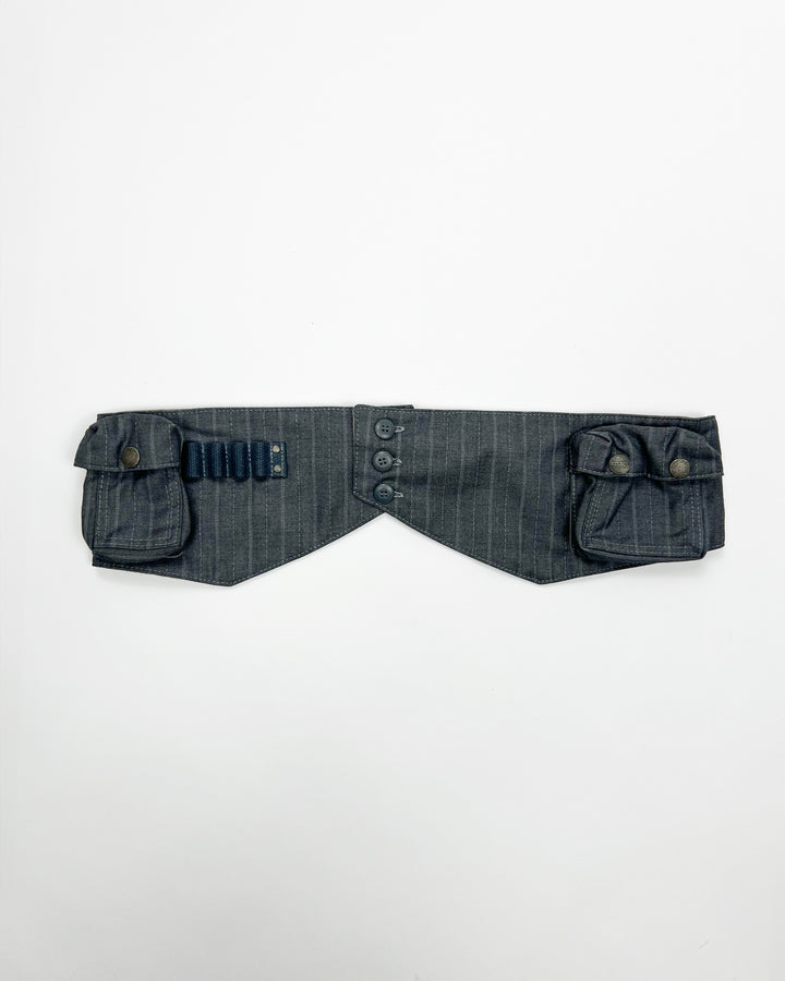 00's Diesel Utility Pocket Belt in Grey Pinstripe / Leather