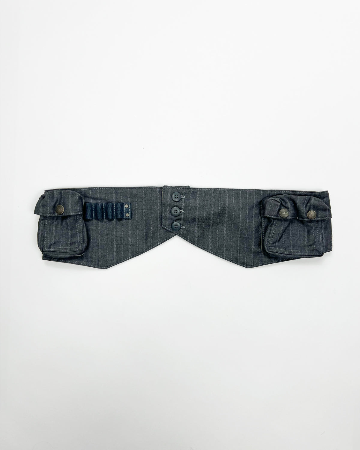 00's Diesel Utility Pocket Belt in Grey Pinstripe / Leather