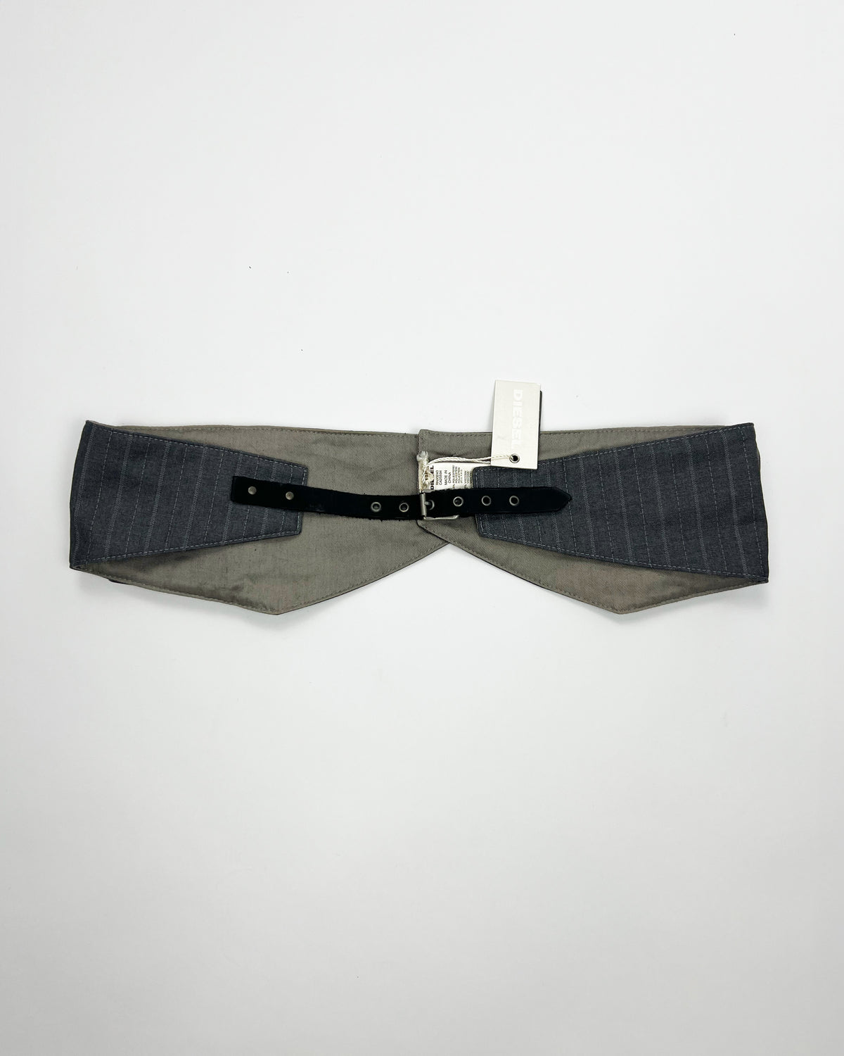 00's Diesel Utility Pocket Belt in Grey Pinstripe / Leather