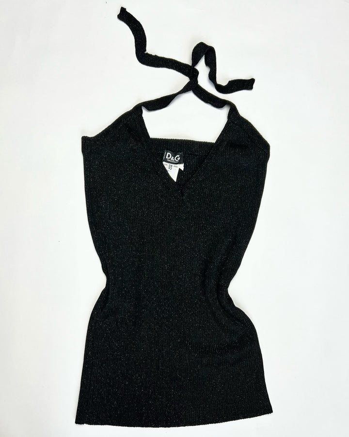 00's Dolce & Gabanna Halterneck Knit Top in Black with Silver Sheen - S