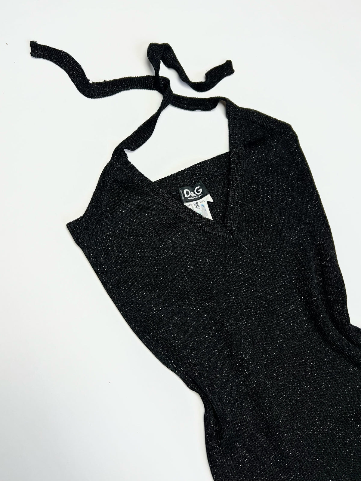 00's Dolce & Gabanna Halterneck Knit Top in Black with Silver Sheen - S