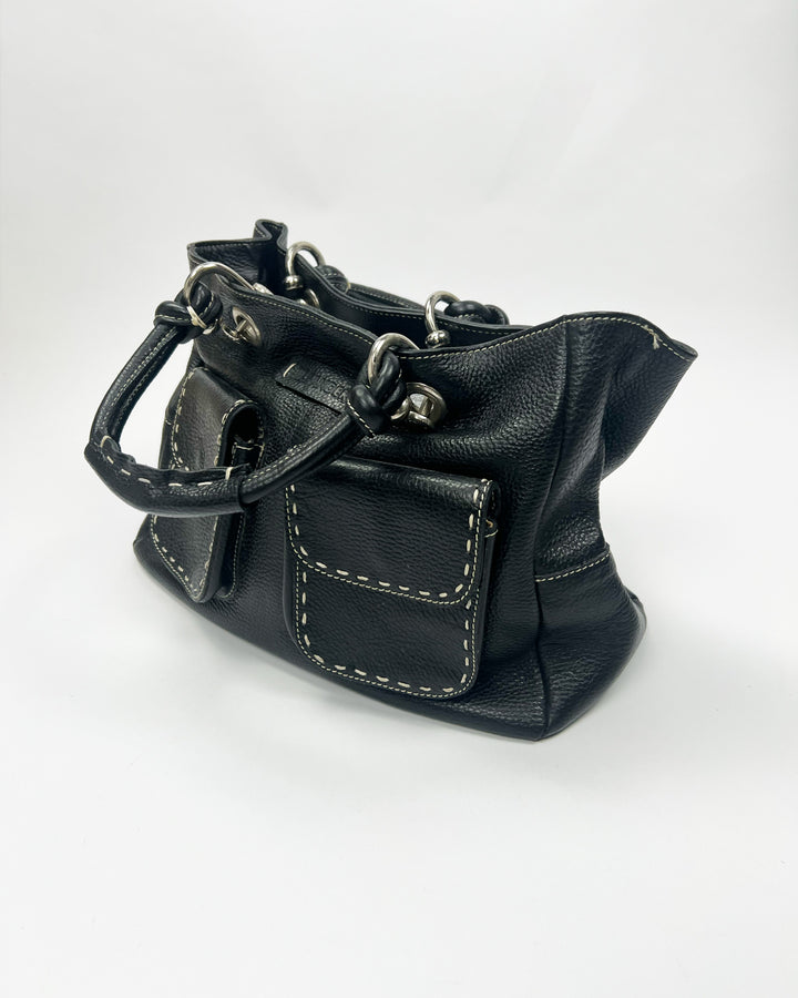 00's Jil Sander Pebbled Leather Pocket Tote Bag in Black