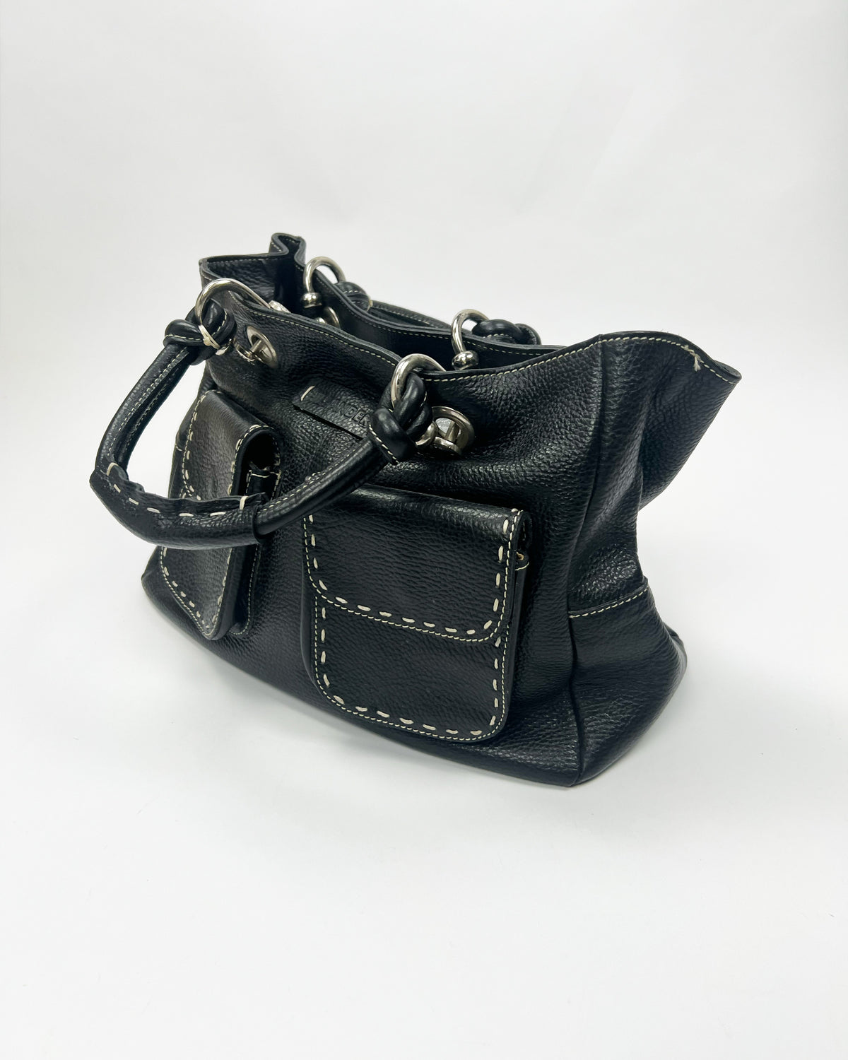 00's Jil Sander Pebbled Leather Pocket Tote Bag in Black