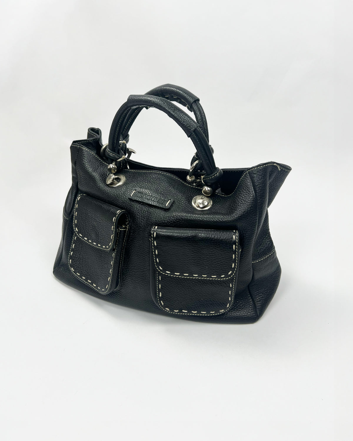00's Jil Sander Pebbled Leather Pocket Tote Bag in Black
