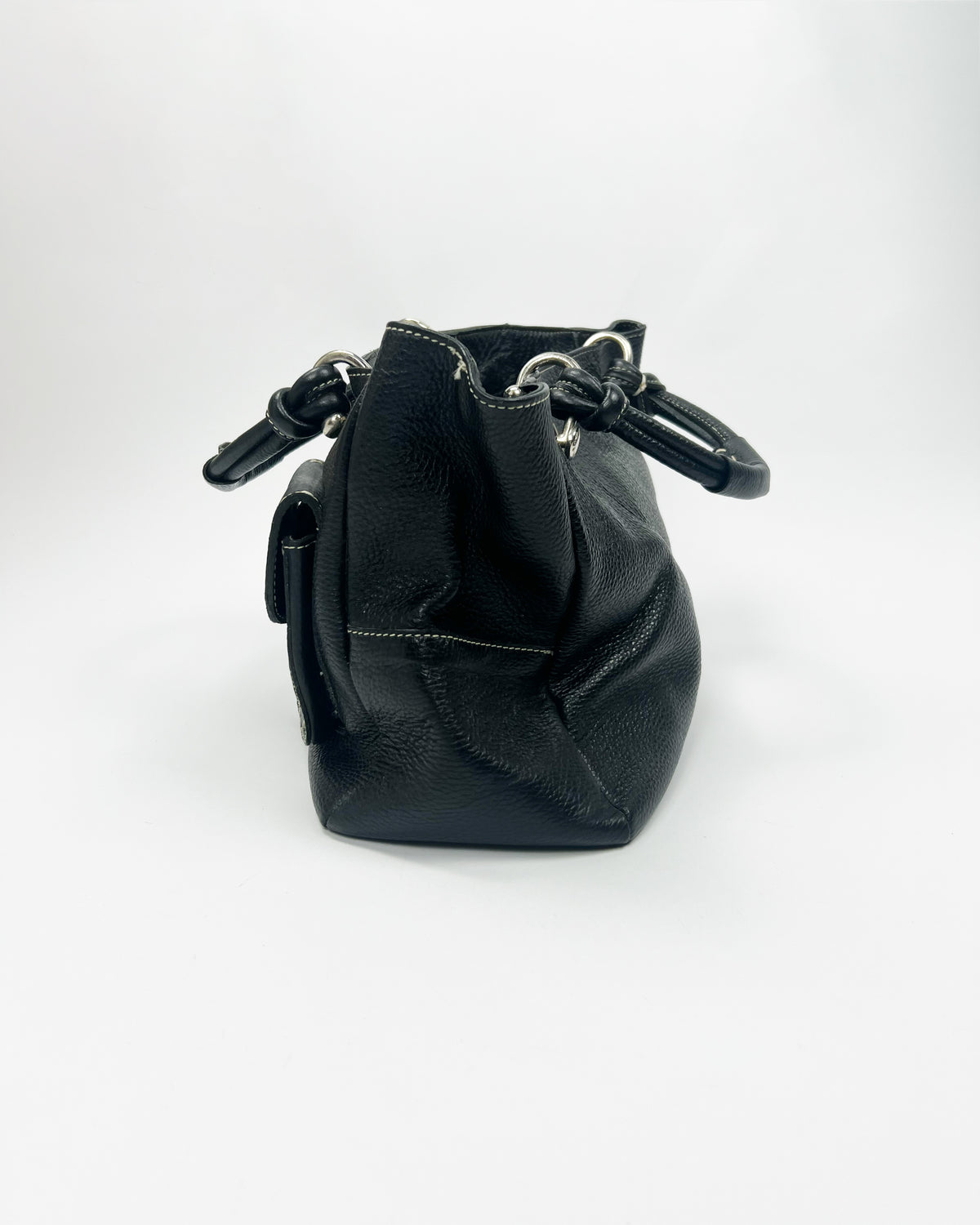 00's Jil Sander Pebbled Leather Pocket Tote Bag in Black