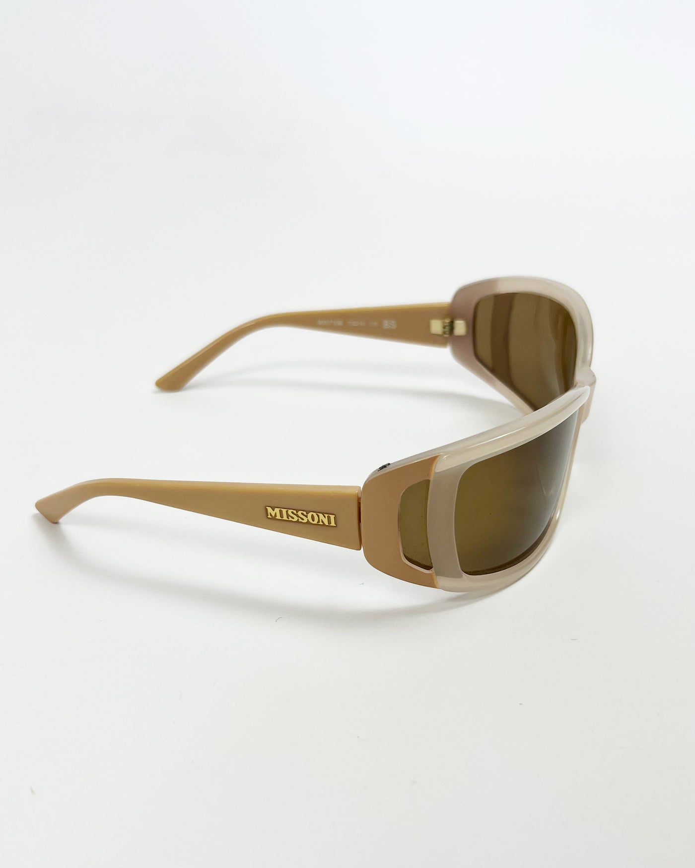 00's Missoni Wrap Around Sunglasses in Tan/ Cream / Gold