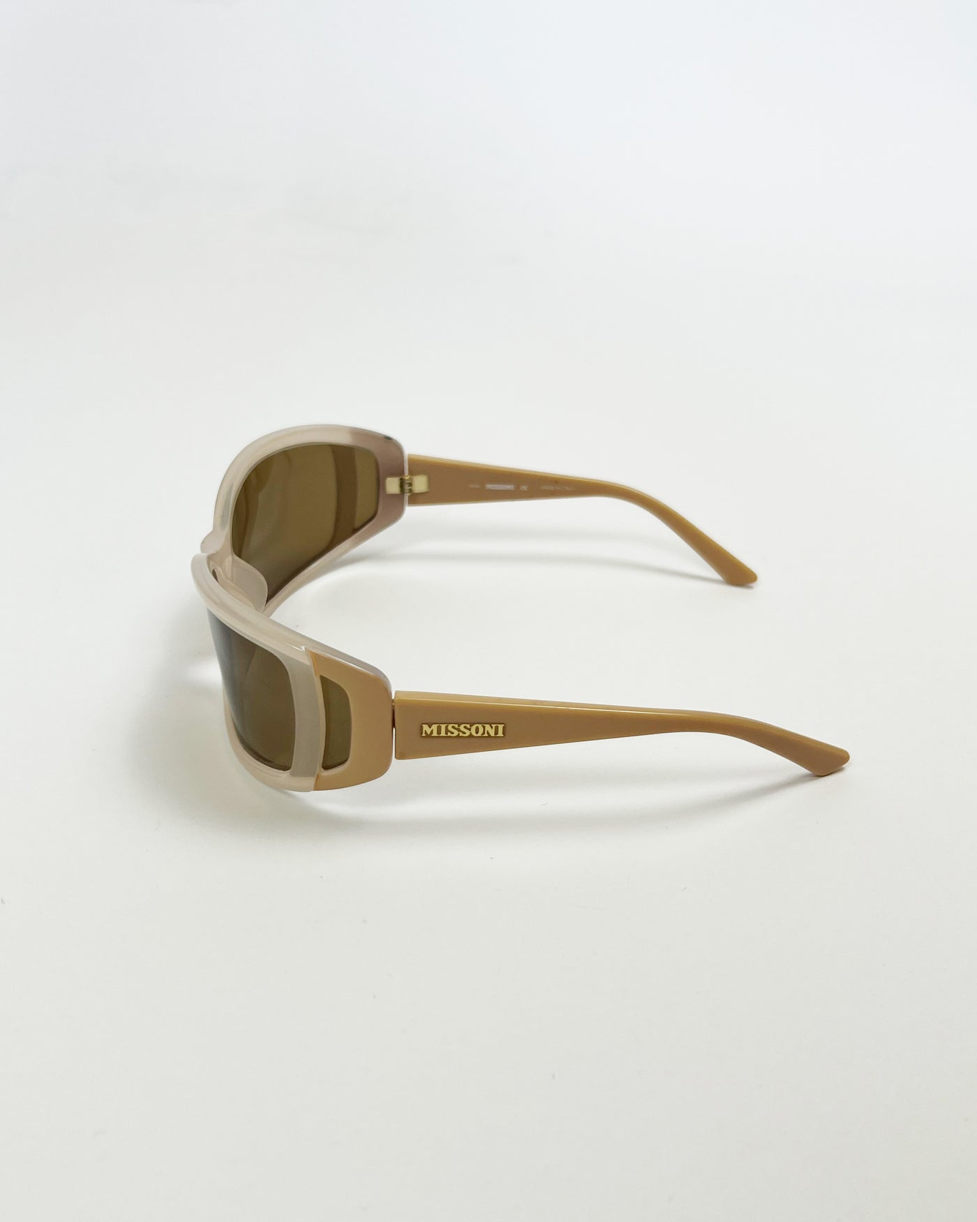 00's Missoni Wrap Around Sunglasses in Tan/ Cream / Gold