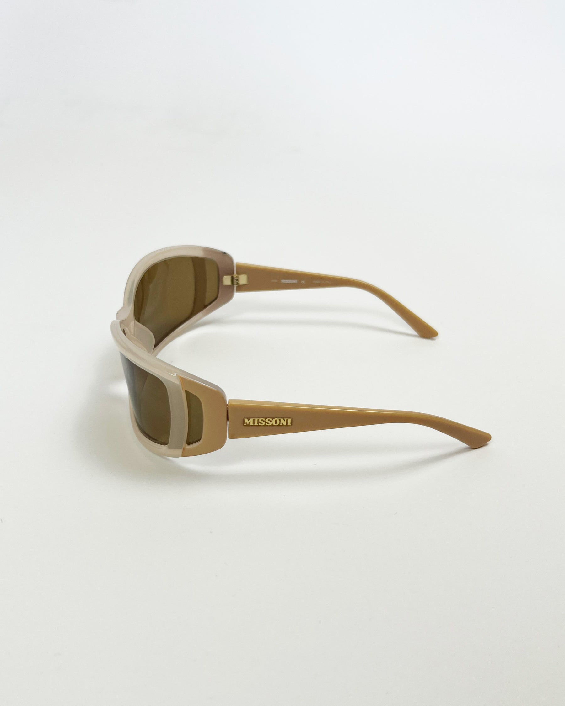 00's Missoni Wrap Around Sunglasses in Tan/ Cream / Gold