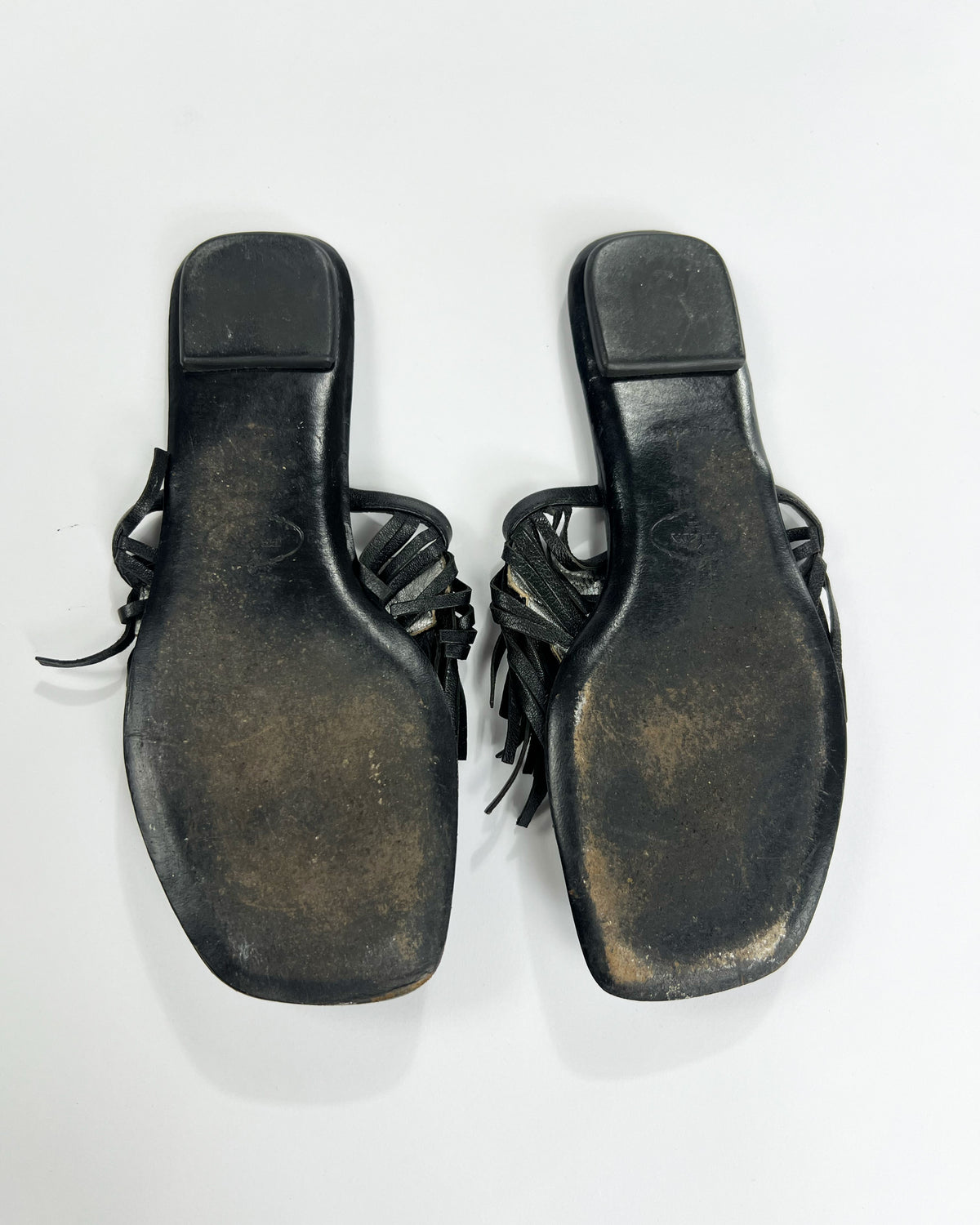 00's Prada Leather Flip Flops with Fringe Trim Accent - UK 5