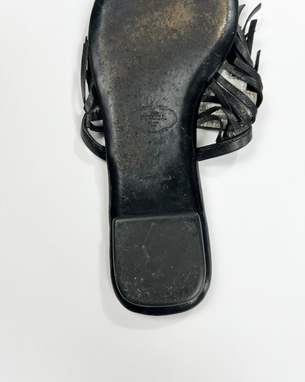 00's Prada Leather Flip Flops with Fringe Trim Accent - UK 5