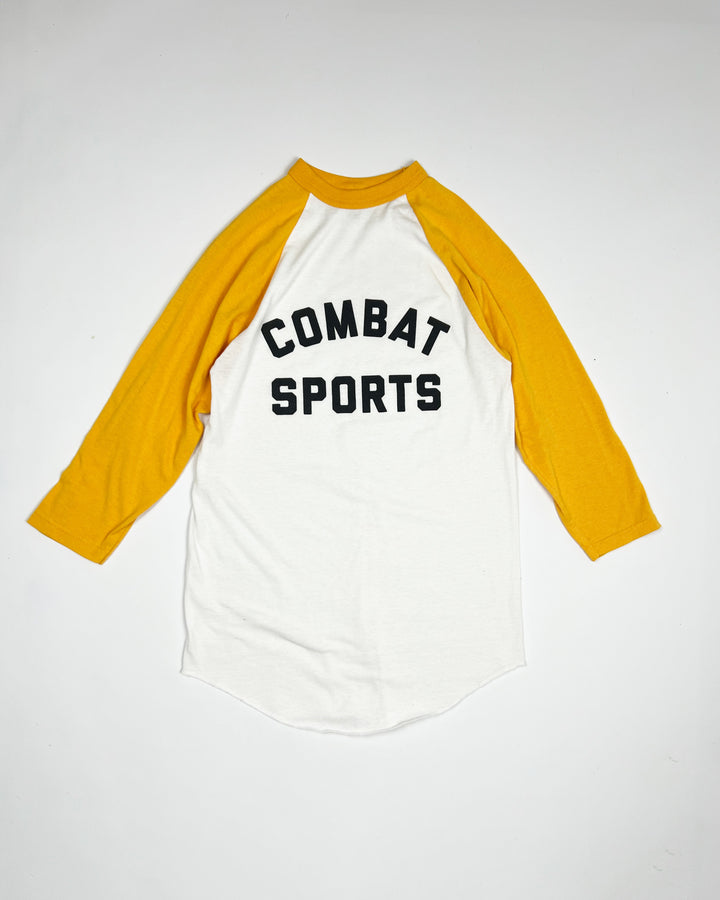00's Raglan Baseball 3/4 Sleeve TShirt in White / Yellow - S