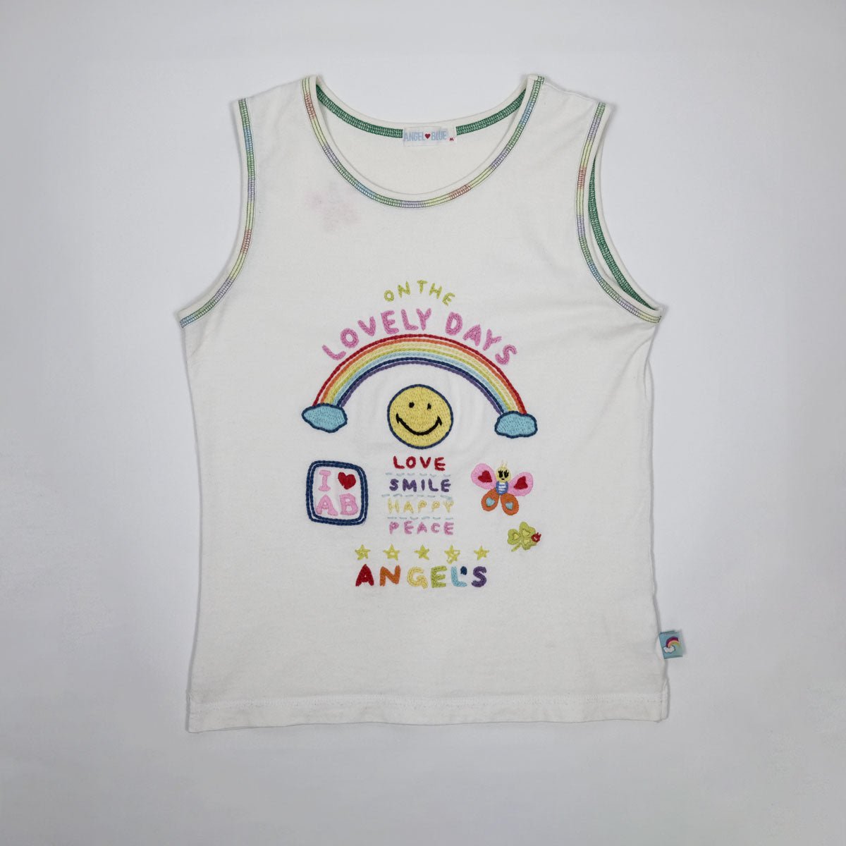 00's Angel Blue Embroidered Tank Top with Lovely Days Graphic - S/M - Confessions of a Hoarder Vintage