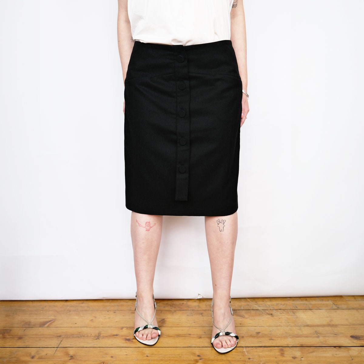 00's Chloe Pencil Skirt with Button Lapel in Black - W30 - Confessions of a Hoarder Vintage