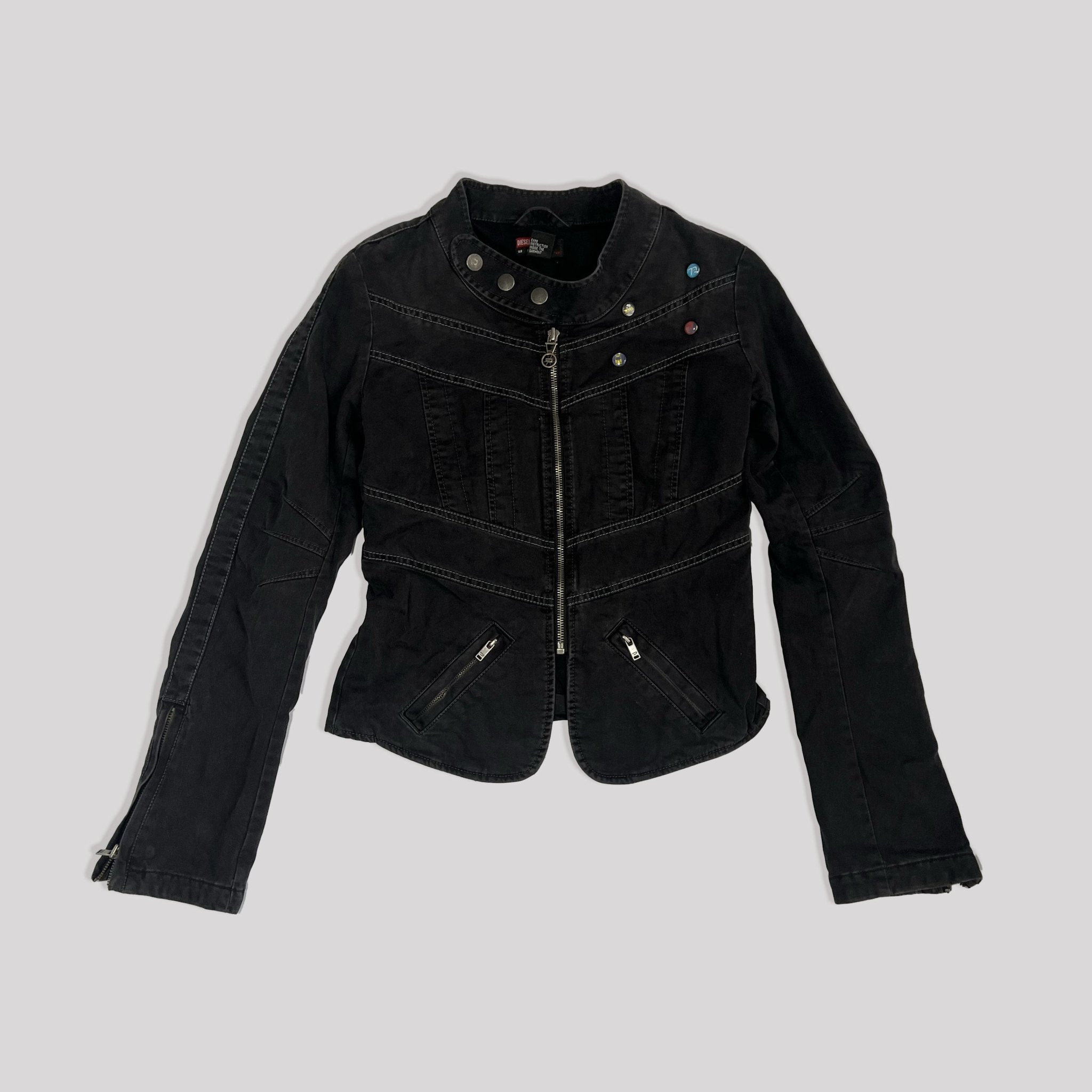 ✨即日発送✨ 00s archive DIESEL riders jacket 00's Diesel Diabo Veloz Embroidered Moto Jacket in Black- S