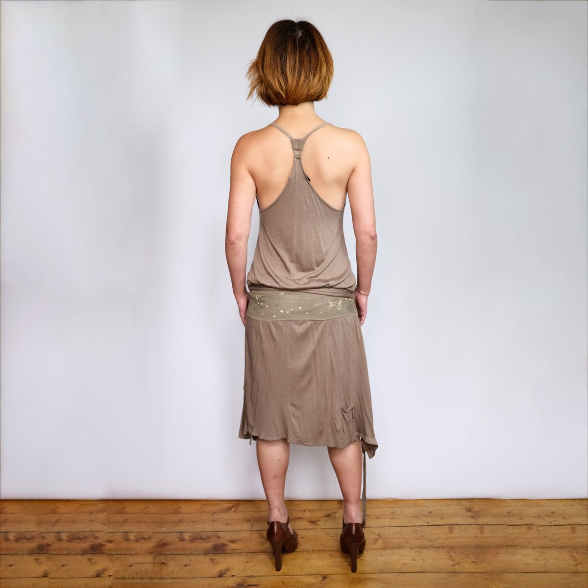 00's Diesel Drop Waist Dress with Silk Belted Detail & Asymmetric Hem in Khaki - XS - Confessions of a Hoarder Vintage