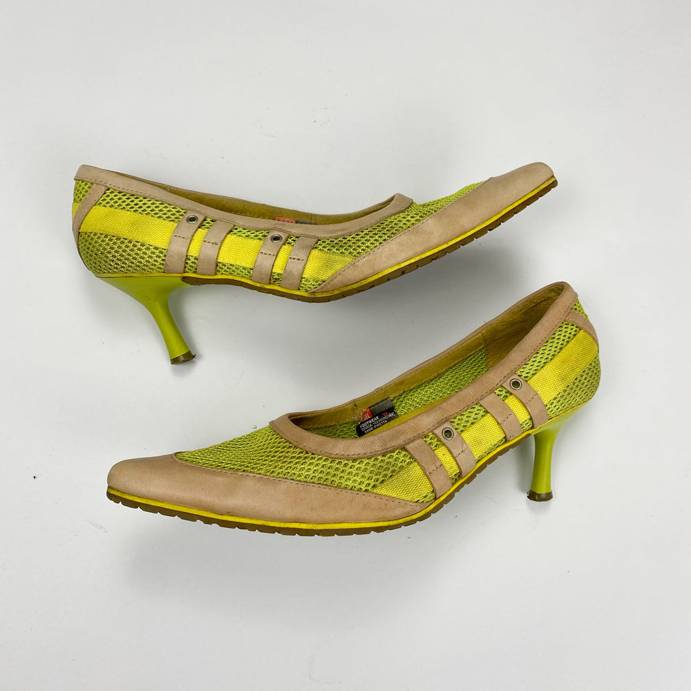 00's Diesel Mesh Pointed Toe Kitten Heels in Lime Green - UK 4