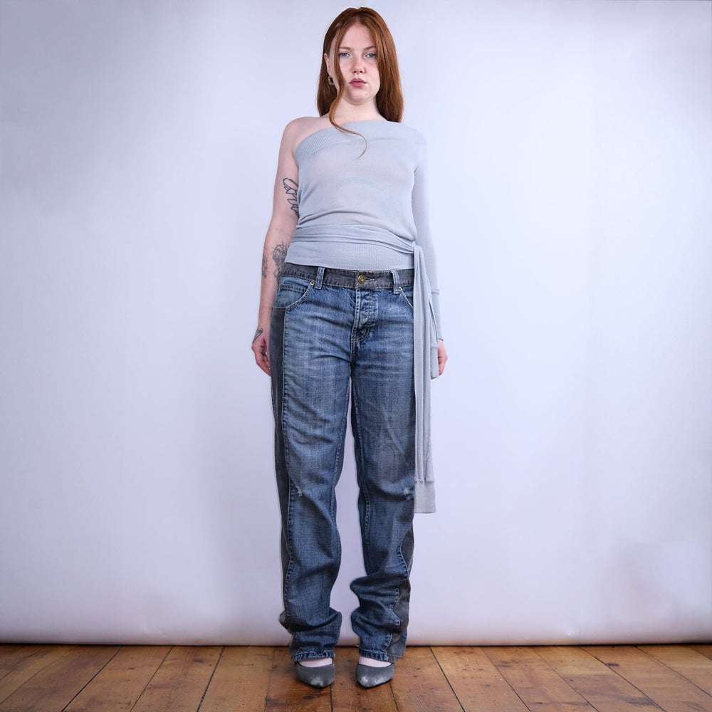 00's Dolce & Gabbana Asymmetric Knit Top with Slit & Tie Detail in Grey - S/M