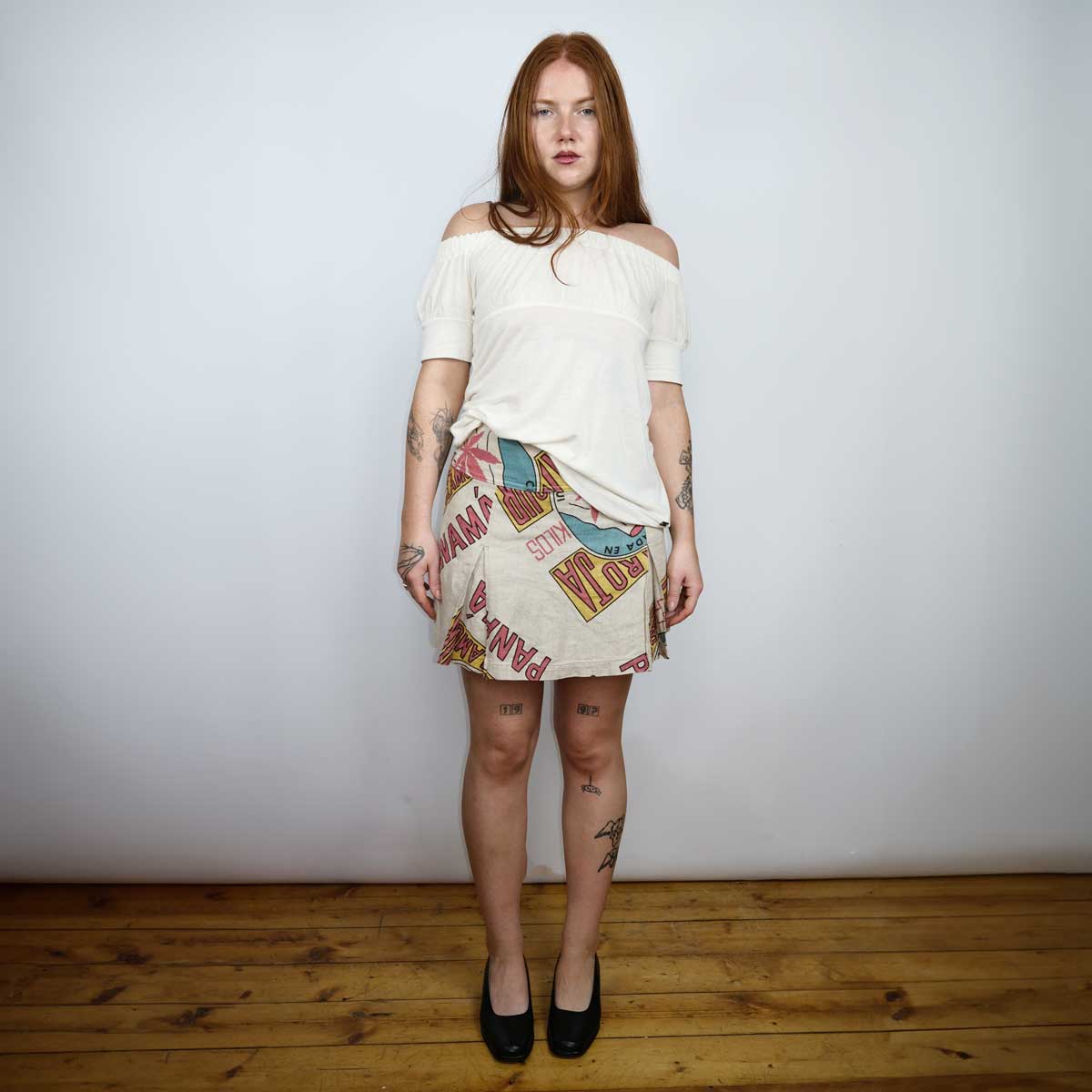 00's Hysteric Glamour Panama Print Pleated Hemp Mini Skirt