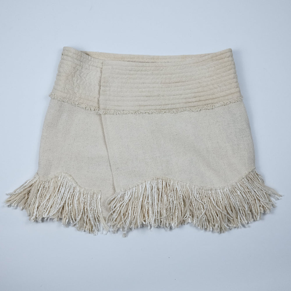00's Isabel Marant Linen Mini Skirt with Tassle Hem in Cream - W28