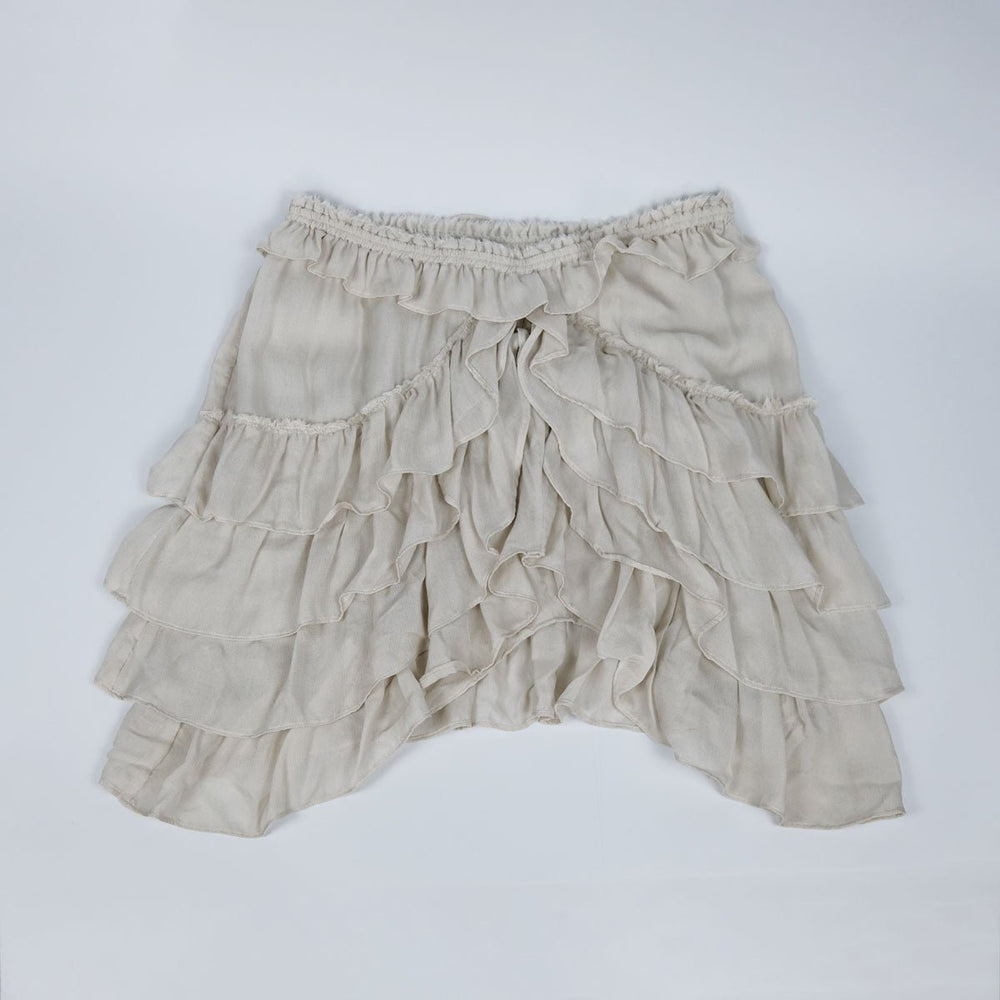 00's Isabel Marant Silk Ruffle Mini Skirt with Asymmetric Hem in Cream - M
