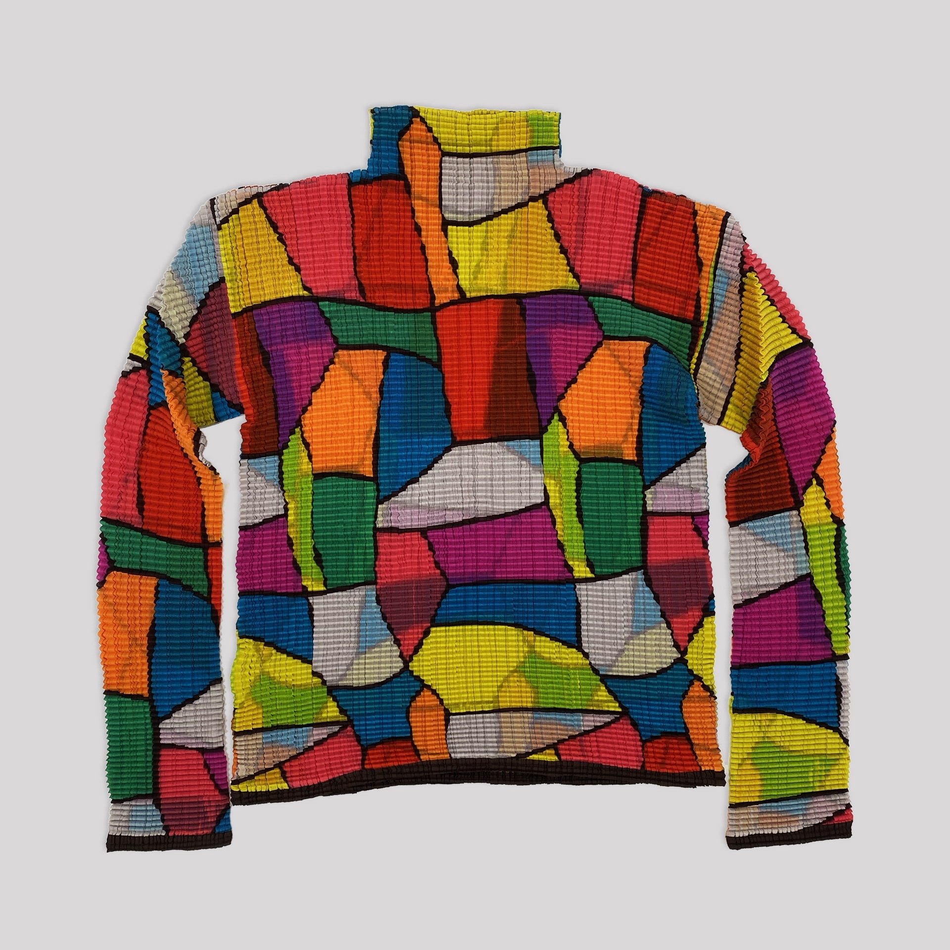 00's Issey Miyake Pleated Longsleeve Top in Multicolour Tile Print