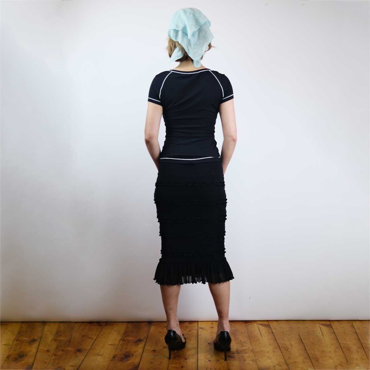 00's Jean Paul Gaultier Mesh Flounce Midi Skirt with Lettuce Hem