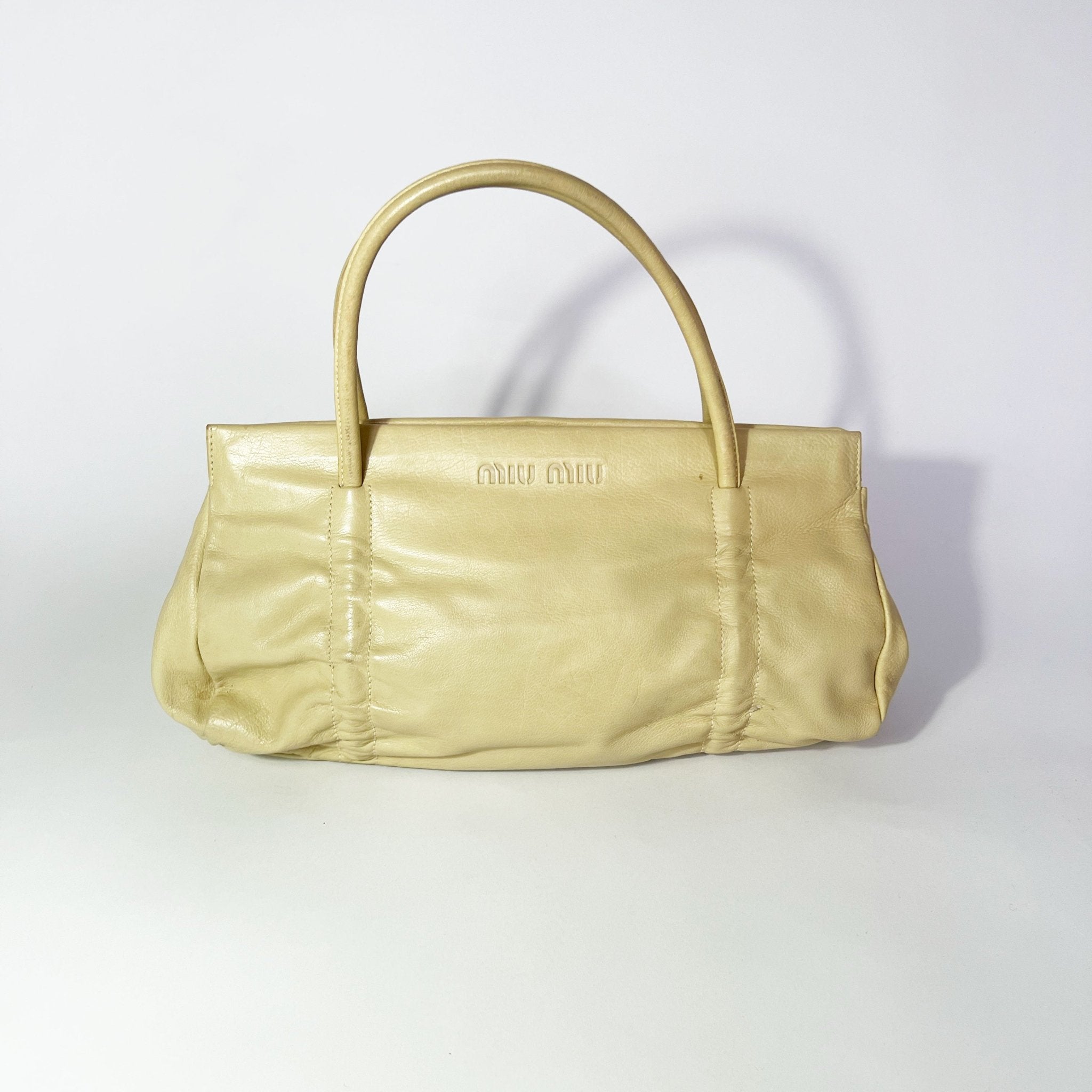 00's Miu Miu Leather Shoulder Bag with Ruched Detail in