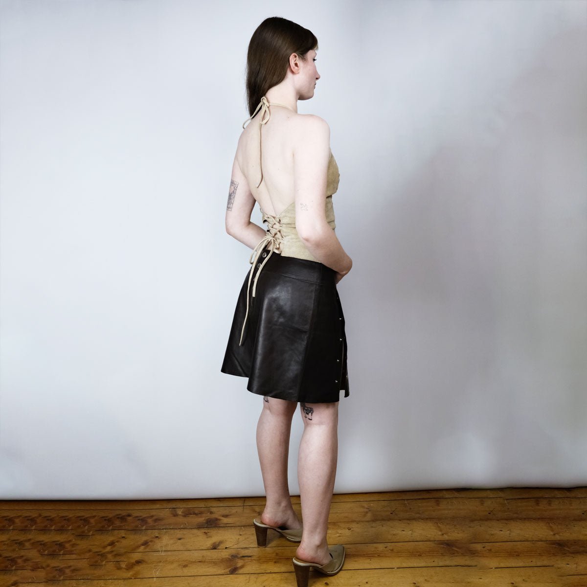 00's Morgan De Toi Suede Halterneck Top with Corseted Back in Tan - XS / S - Confessions of a Hoarder Vintage