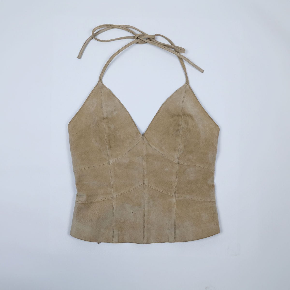 00's Morgan De Toi Suede Halterneck Top with Corseted Back in Tan - XS / S - Confessions of a Hoarder Vintage