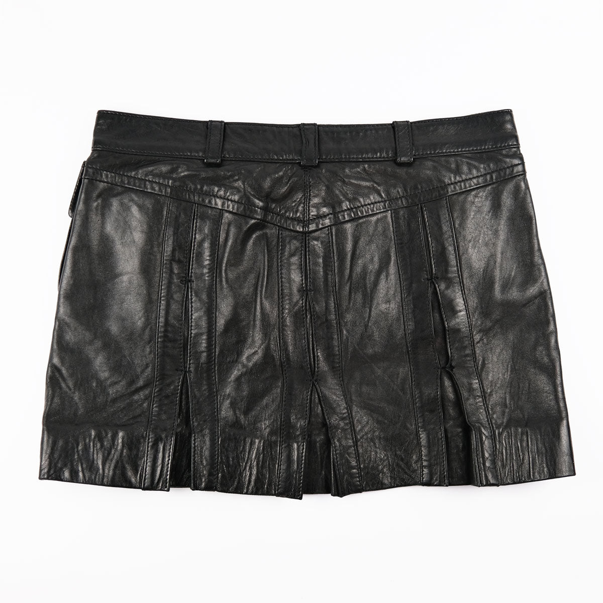 00's Roberto Cavalli Leather Mini Skirt with Stitched Pleated in Brown - W30 - Confessions of a Hoarder Vintage