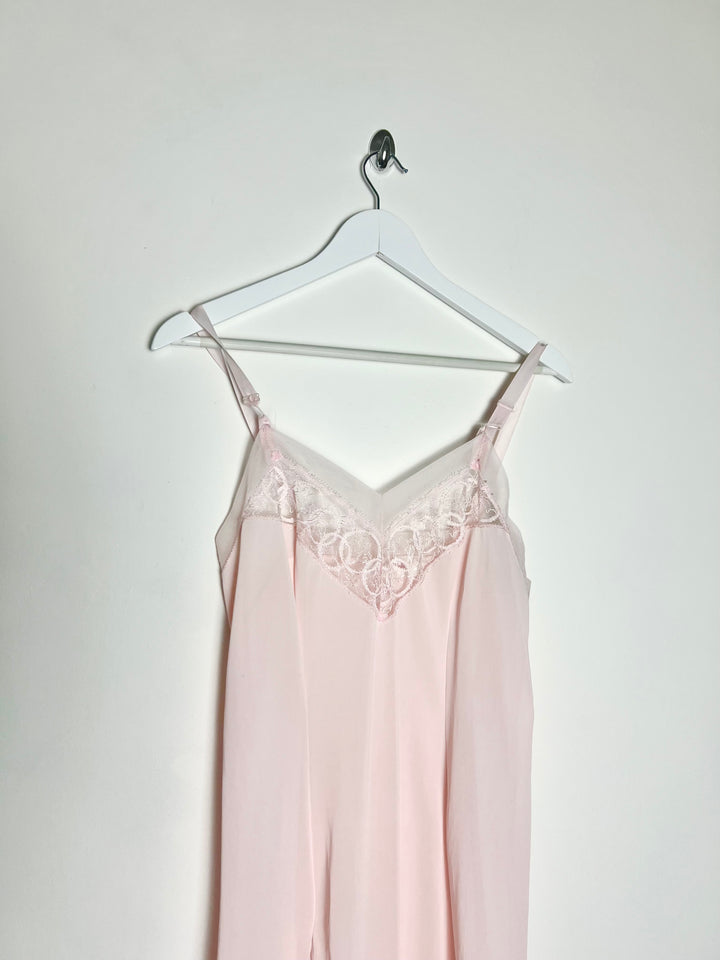 80's Slip Dress with Coordinated Sheer Lace Trim in Pink - S/M
