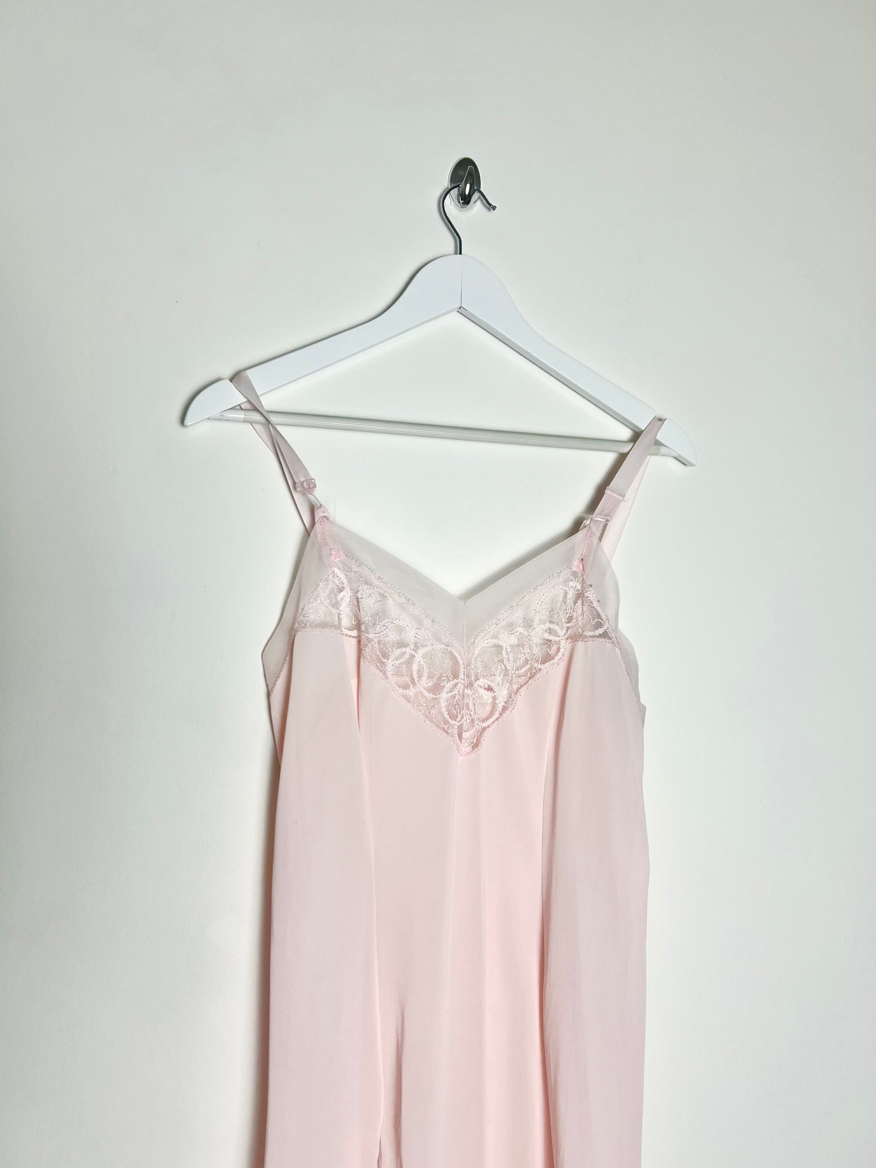 80's Slip Dress with Coordinated Sheer Lace Trim in Pink - S/M