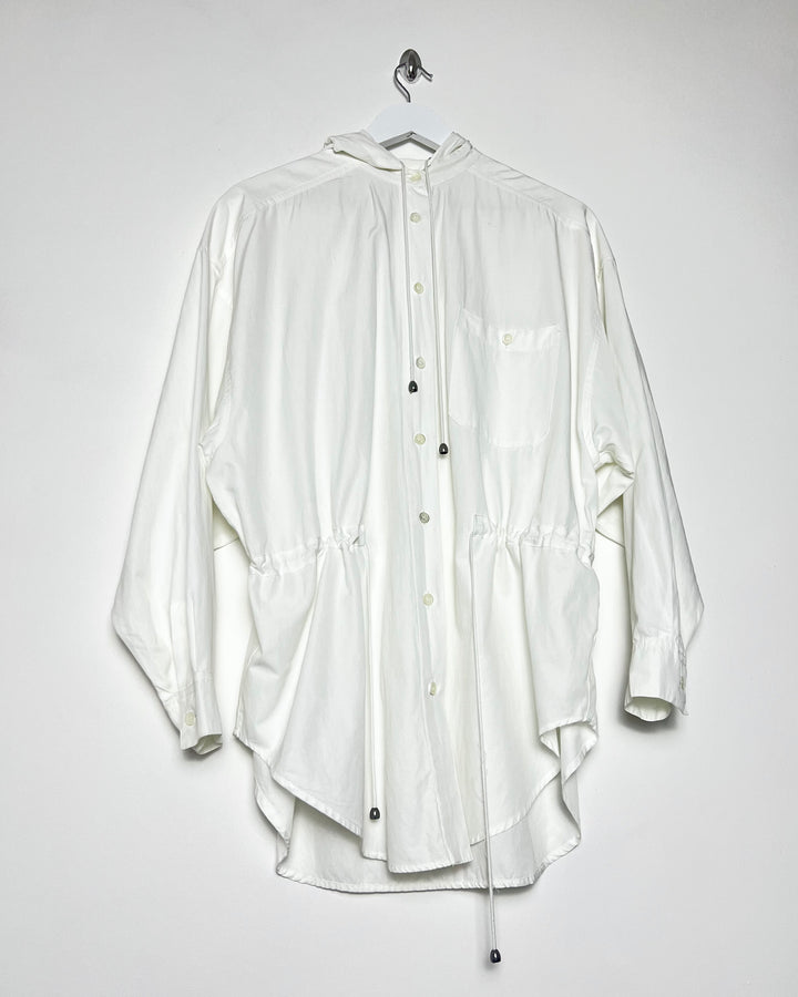 Vintage Sportmax Hooded Shirt with Drawstring Waist in White - M