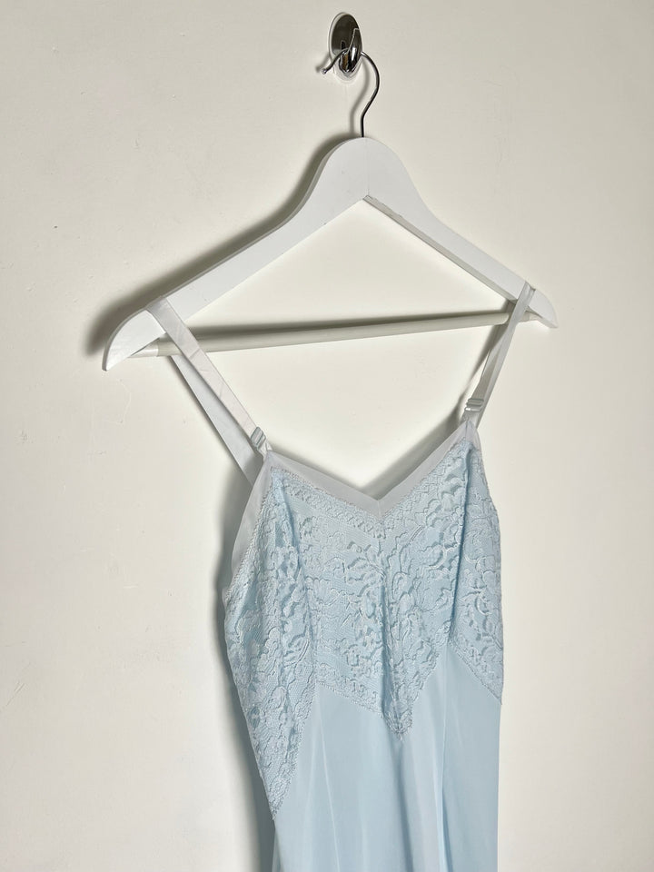 50's Slip Dress with Coordinated Sheer Lace Trim in Baby Blue - S/M