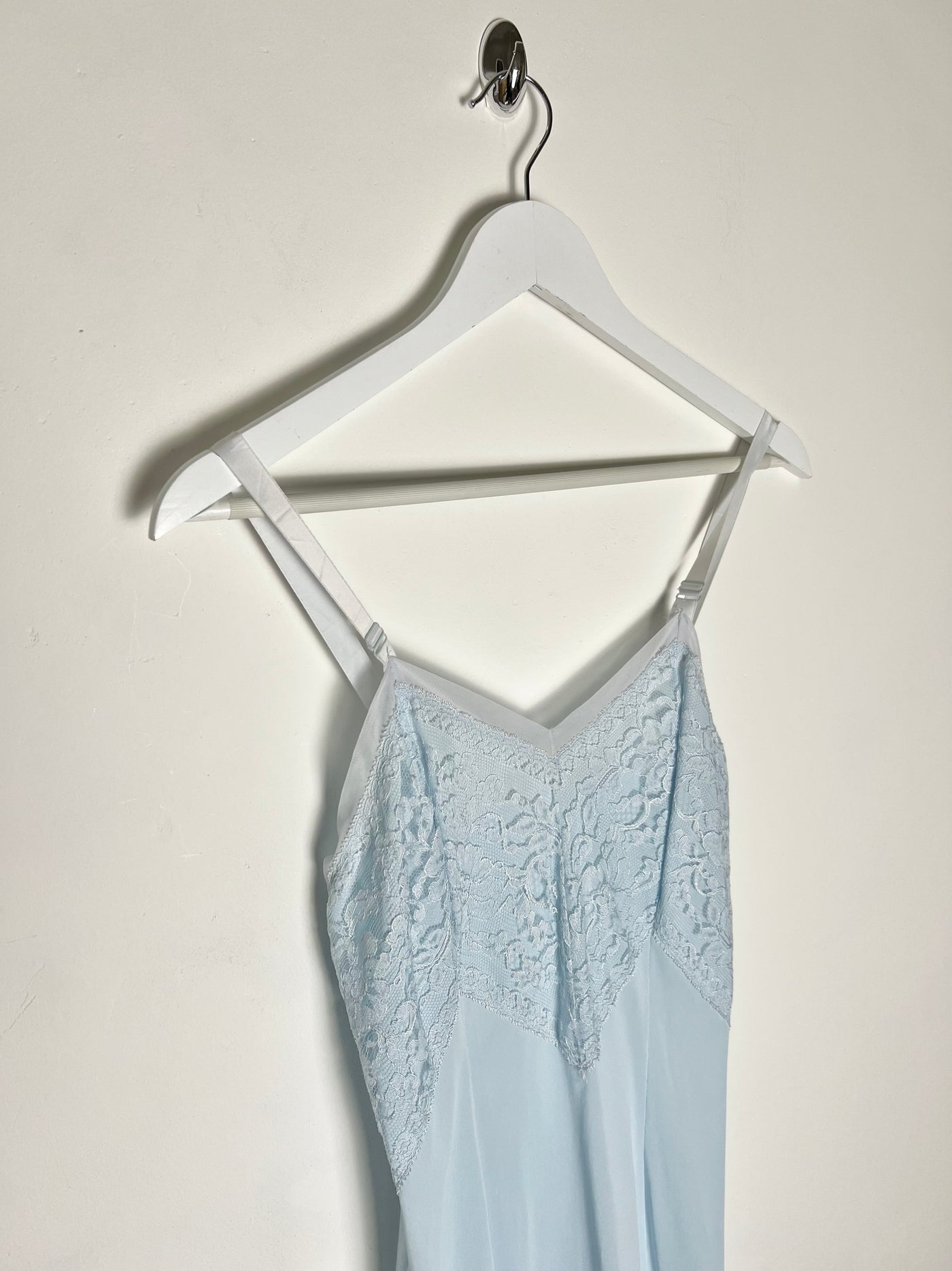 50's Slip Dress with Coordinated Sheer Lace Trim in Baby Blue - S/M