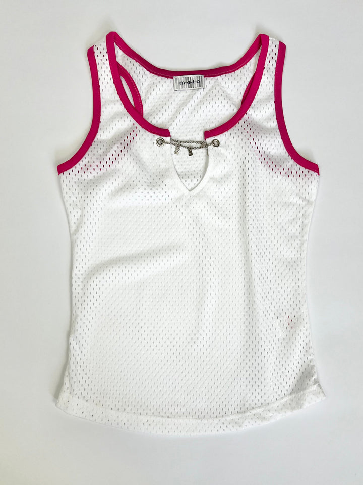 00's Topshop Mesh Top with 'Sex' Spell Out Charm Detail - S