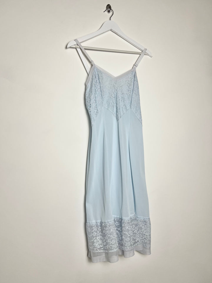 50's Slip Dress with Coordinated Sheer Lace Trim in Baby Blue - S/M