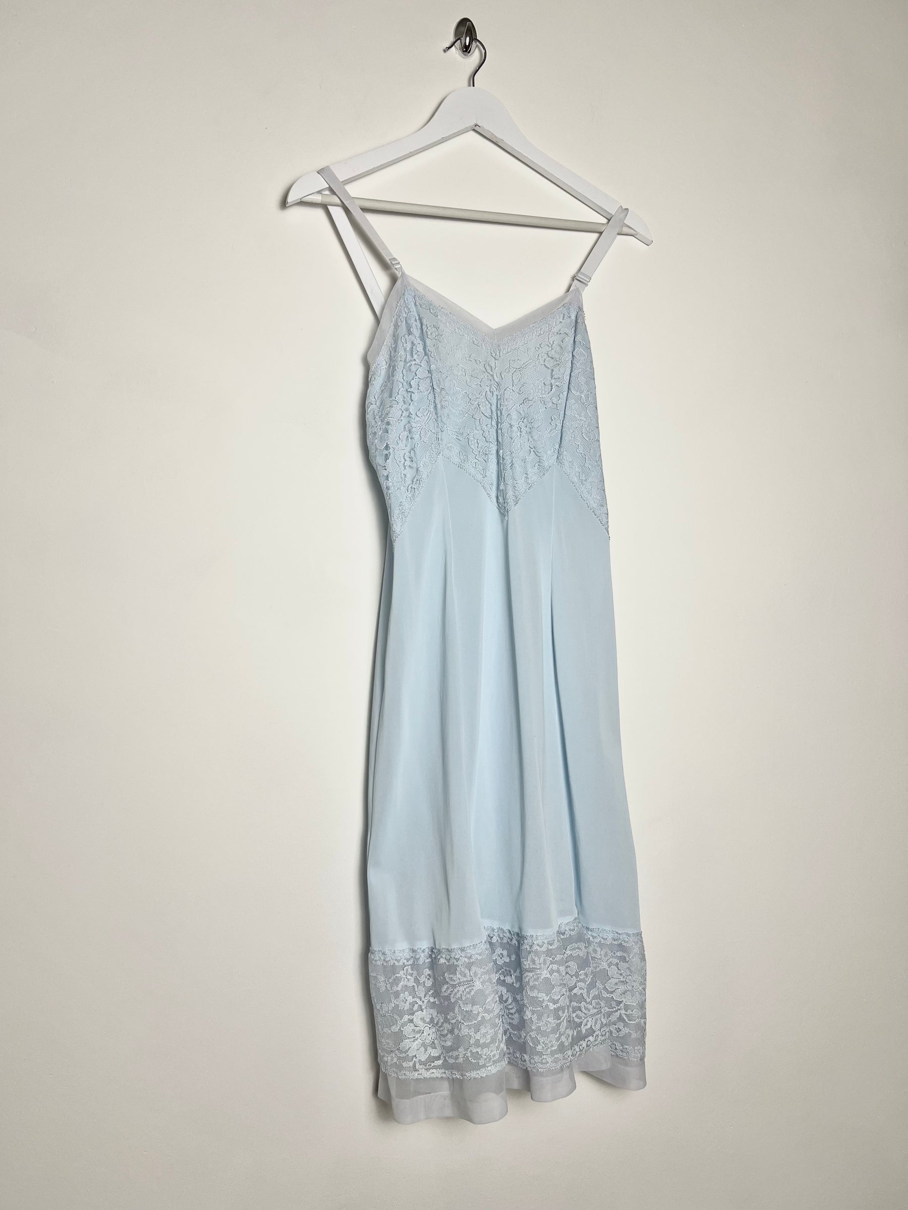 50's Slip Dress with Coordinated Sheer Lace Trim in Baby Blue - S/M