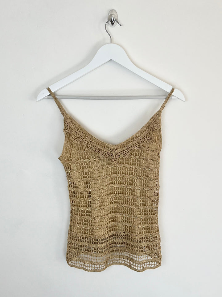 00's Crochet Sequin Cami Top in Gold - S/M