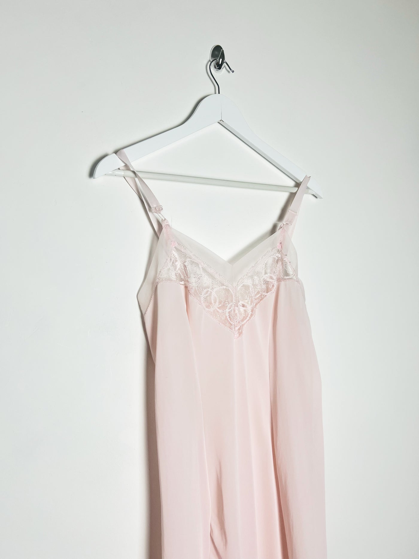80's Slip Dress with Coordinated Sheer Lace Trim in Pink - S/M