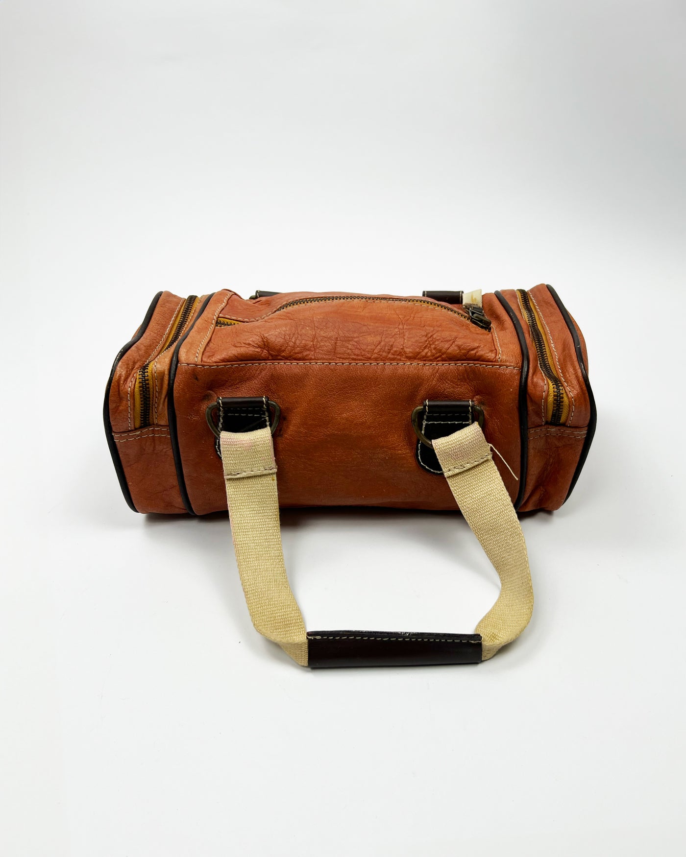 Early 00's Miss Sixty Leather Barrel Shoulder Bag in Orange