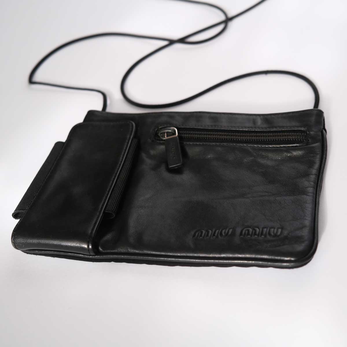 1999 Miu Miu Leather Cross Body Bag in Black | Vintage Miu Miu